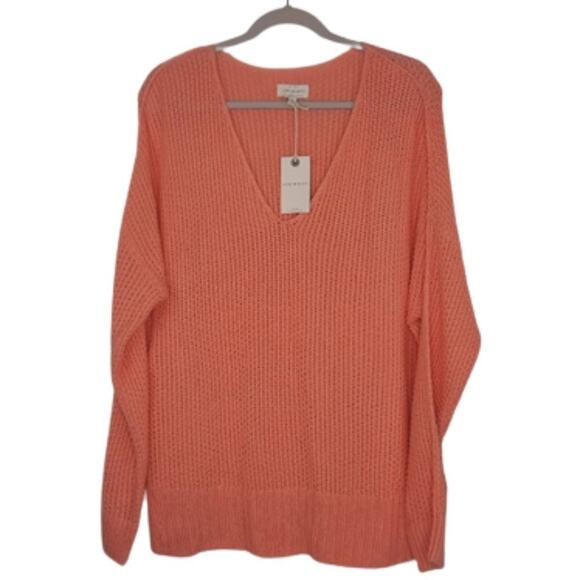 Lucky Brand light orange knitted V-neck sweater size Large NWT - Picture 1 of 10